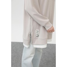 Fermuar Detaylı Bej Sweatshirt 10613