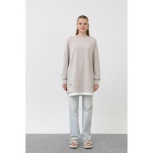 Fermuar Detaylı Bej Sweatshirt 10613