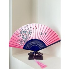 BERG - Pembe Çiçek Desenli Şık Yelpaze