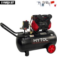 MYTOL 50 Litre Yağsız Sessiz Kompresör 1.5 HP 5 Parça Havalı Alet Seti Profesyonel Hava Kompresörü