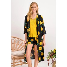 Arnetta Kadın Yellow Rose Sarı Homewear Kimono,şort Takım