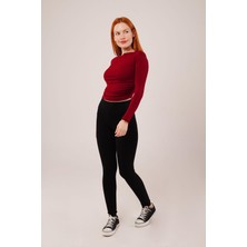 Meleners Yaka Detay Uzun Kollu Basic Bordo Bluz