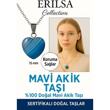 Sertifikalı Kalp Model Mini Mavi Akik Taşı Kolye – Sakinlik, Ifade Gücü ve Koruma Taşı