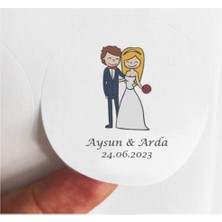 TM Tasarım Mağazası 24 Adet 4  cm  Kişiye Özel Sarılan Gelin Damat Nişan Söz Baskılı Etiket-40cc Kavanoz Etiketi-2