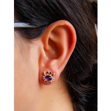 Doğal Taş Ametist Doğal Taşlı Yengeç Altın Kaplama Kadın Küpe EUK21AMT