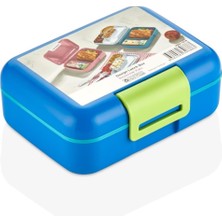 Beslenme Kutusu Çift Katlı Alt Hazne Iki Bölmeli Yemek Saklama Kabı Çatal Kaşık Bıçak Set (Lacivert-Turkuaz)