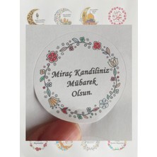 48 Adet 4  cm  Çiçekli Miraç Kandiliniz Mübarek Olsun Baskılı Etiket Sticker