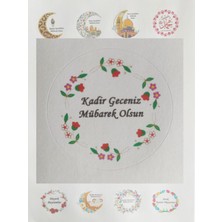 TM Tasarım Mağazası 24 Adet 4  cm  Çiçekli Kadir Geceniz Mübarek Olsun Baskılı Etiket-Lokum Kutusu Etiketi