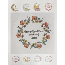 TM Tasarım Mağazası 24 Adet 4  cm  Çiçekli Regaip Kandiliniz Mübarek Olsun Baskılı Etiket Sticker-Lokum Kutusu Etiketi