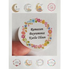 TM Tasarım Mağazası 24 Adet 4  cm  Çiçekli Ramazan Bayramınız Kutlu Olsun Baskılı Etiket Sticker