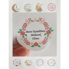 TM Tasarım Mağazası 24 Adet 4  cm  Çiçekli Berat Kandiliniz Mübarek Olsun Baskılı Etiket Sticker - Lokum Kutusu Etiketi