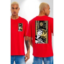 Scarface Dolar Banknot Kadın Erkek Ön Minimal Sırt Baskılı Kırmızı Pamuklu Tişört