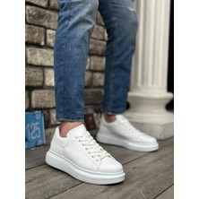 BA0547 Boa Kalın Yüksek Taban Beyaz Bağcıklı Spor Erkek Ayakkabı