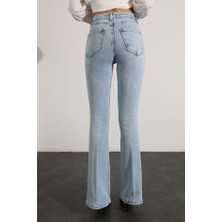 Kadın Kar Mavi Ispanyol Paça Kot Pantolon Flare Jeans ( Yüksek Bel )