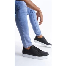 SLW165 Elite Bağcıklı Cilt Erkek Günlük Sneaker Ayakkabı Bt Siyah