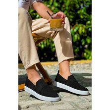 Siyah Triko Yüksek Taban Bağcıksız Günlük Erkek Ayakkabı