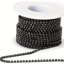 Yiğit Aksesuar 2 Mm Ss8 Kristal Şerit Siyah Kasa Siyah Taş 2 Metre