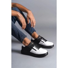 SLW155 Warrior Bağcıklı ve Fermuarlı Cilt Erkek Günlük Sneaker Ayakkabı St Siyah/beyaz