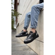 BA0802 Boa Gotik Desenli Siyah Yüksek Taban Erkek Günlük Ayakkabı