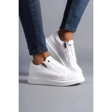 SLW155 Warrior Bağcıklı ve Fermuarlı Cilt Erkek Günlük Sneaker Ayakkabı Bt Beyaz