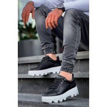 Erkek AYAKKABIKB-056 Kuback Siyah Cilt Beyaz Yüksek Taban Günlük Spor Ayakkabı