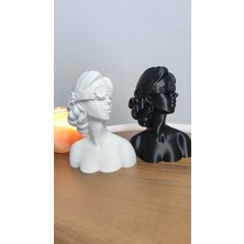 2 Li Set Bereketli Çiçekler Kadın Dekor Dekorasyon Biblo Heykel Hediyelik 14 cm  Beyaz/siyah Renk