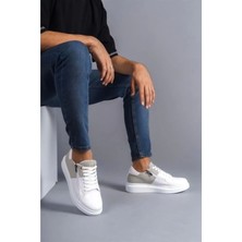 SLW155 Warrior Bağcıklı ve Fermuarlı Cilt Süet Erkek Günlük Sneaker Ayakkabı Bt Beyaz/gri