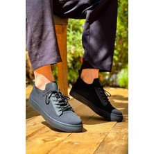 Erkek AYAKKABIKB-110  Kuback Siyah Triko Siyah Yüksek Taban Bağcıklı Günlük Erkek Ayakkabı
