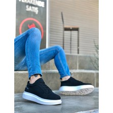 BA0548 Boa Kalın Yüksek Taban Siyah Bağcıklı Spor Erkek Ayakkabı