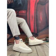 BA0375 Özel Örme Triko Tarz Krem Renk Spor Ayakkabı