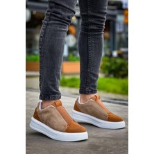 Erkek AYAKKABIKB-007  Kuback  Vizon Taba Yüksek Taban Tek Bant Bağcıksız Günlük Erkek Ayakkabı