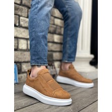 BA0307 Boa Kalın Süet Yüksek Taban Çift Bant Taba Beyaz Erkek Ayakkabı