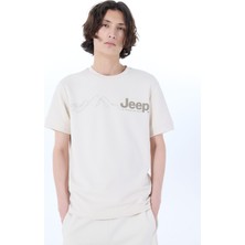 Jeep Bisiklet Yaka Baskılı Kırık Beyaz Erkek T-Shirt J5SM-TST7371