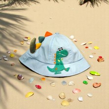 Milays 1-3 Yaş Erkek Bebek Fötr Şapka Dinazor Nakışlı ve Uzantılı