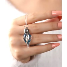 Hom Silver Jewelry 925 Ayar Gümüş Kişiye Özel Isimli Mavi Gül Detaylı Kalpli Cam Fanus Kadın Kolye