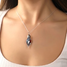 Hom Silver Jewelry 925 Ayar Gümüş Kişiye Özel Isimli Kırmızı Mavi Gül Detaylı Cam Fanus Kadın Kolye