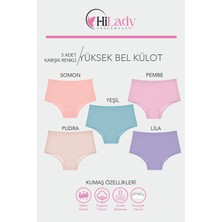 Kadın Külot, Yüksek Bel Külot, 5'li Paket Likralı Esnek Pamuklu, Soft Renkler