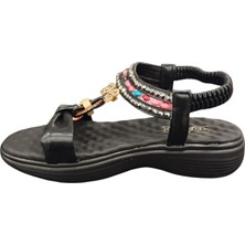 Ventes 67908Z Bilekten Lastikli Ortopedik Taş Işlemeli 4cm Topuk Boyu Günlük Kadın Şık Sandalet