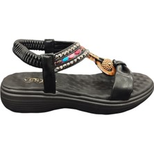 Ventes 67908Z Bilekten Lastikli Ortopedik Taş Işlemeli 4cm Topuk Boyu Günlük Kadın Şık Sandalet