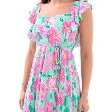 Nostaljix 5370 Elbise-Pembe Gül Desen