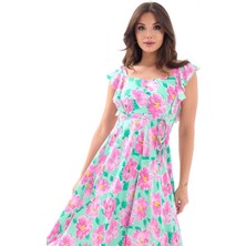 Nostaljix 5370 Elbise-Pembe Gül Desen