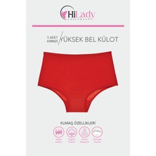 Kadın Külot 5'li Paket Kırmızı Yüksek Bel Külot Esnek Pamuklu Kumaş