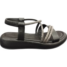 Ventes 58157Z Taş Şeritli Bilekten Lastikli 3cm Topuk Boyu Günlük Kadın Şık Sandalet