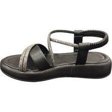 Ventes 58157Z Taş Şeritli Bilekten Lastikli 3cm Topuk Boyu Günlük Kadın Şık Sandalet