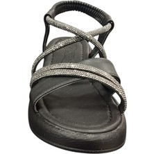 Ventes 58157Z Taş Şeritli Bilekten Lastikli 3cm Topuk Boyu Günlük Kadın Şık Sandalet