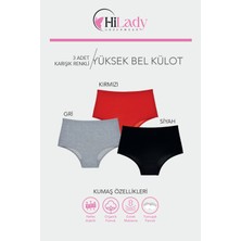 Kadın Külot, 3'lü Paket Yüksek Bel Külot, Kırmızı - Siyah - Gri