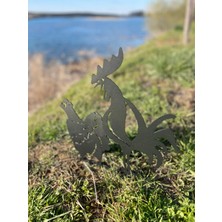 Metal Muse Metal Bahçe Süsü | Lazer Kesim Tavuk & Horoz Seti (2'li) | Metal Muse Üretimi