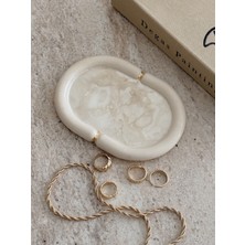 Desenli Dekoratif Oval Tabak Bej
