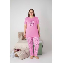 Bie's Kadın Bisiklet Yaka Düğmesiz Battal Kesim Viskon Yazlık Kısa Kol Cepli Büyük Beden Pijama Takımı