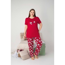 Bie's Kadın Bisiklet Yaka Düğmesiz Battal Kesim Viskon Yazlık Kısa Kol Cepli Büyük Beden Pijama Takımı